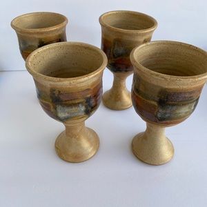 Vintage Studio Pottery Goblets Wine Glasses Chalice Set of 4